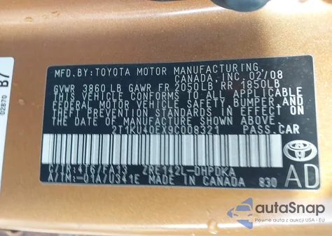 2009 Toyota Matrix из США, поврежденный, VIN 2T1KU40EX9C008321